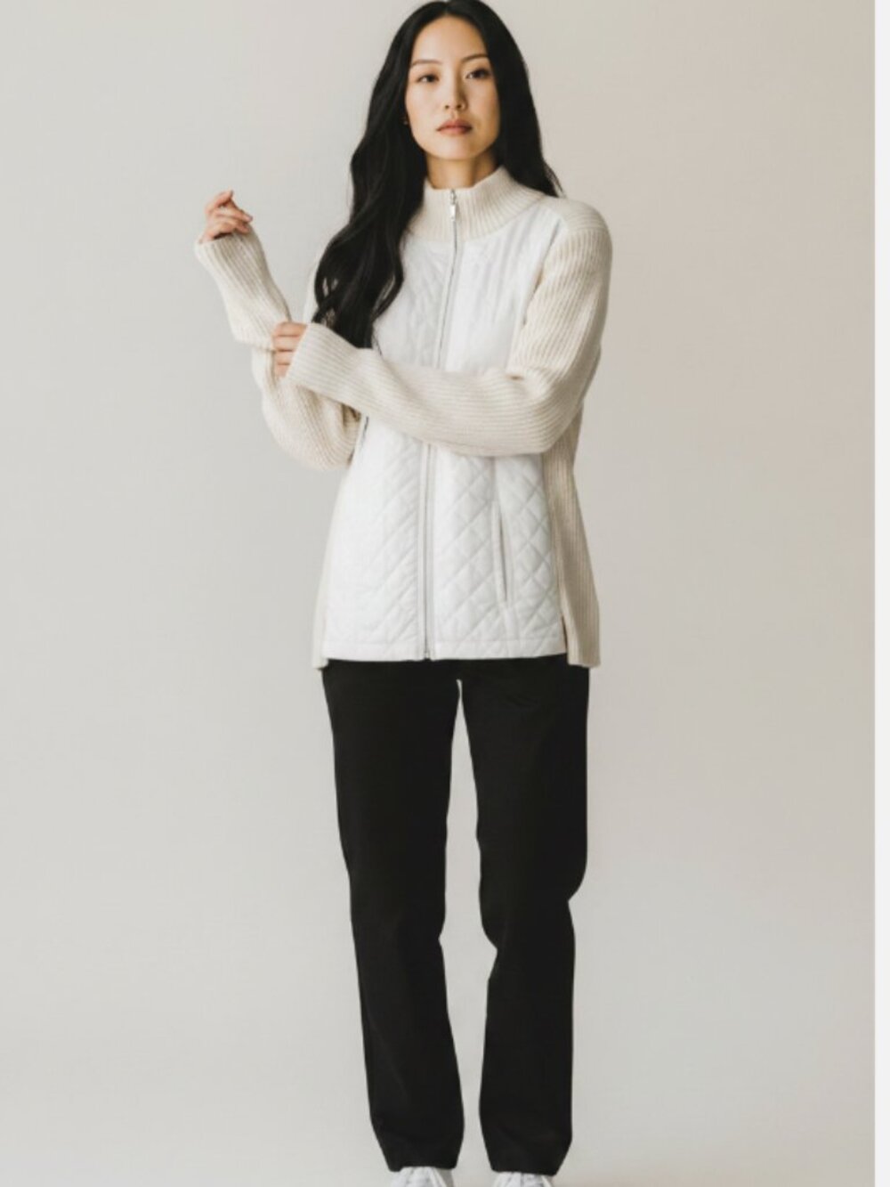 Croft & Barrow Sweater Jacket Women’s 2XL White Quilted Zip Front Pockets